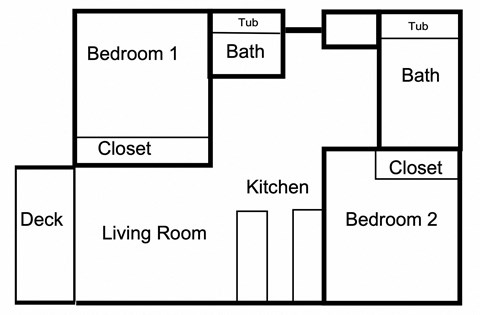 Floor plan for 2 beds, 2 baths, 884 sqft